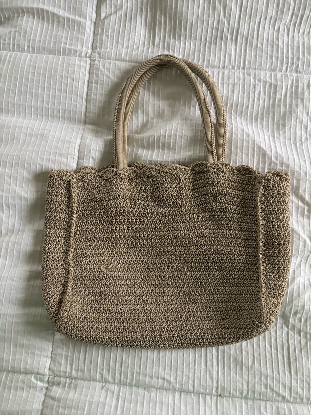 Woven Crochet Tote Bag in Beige Minimalist Cottagecore Beach Vacation